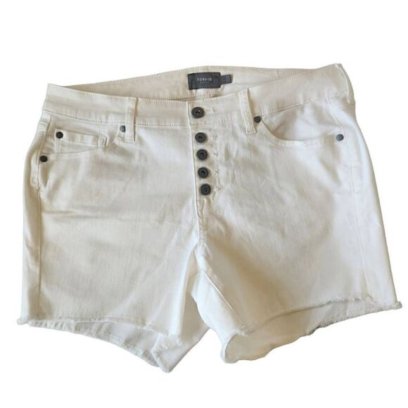 Torrid Jean Denim Shorts Womens 14 Plus Size High Waisted White Button Fly - Picture 1 of 4